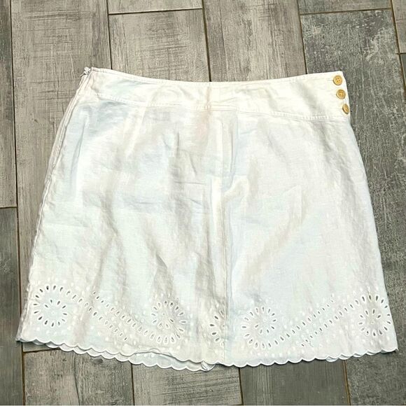 VTG Y2K DKNY White linen EYELET Scalloped Hem Low Waisted mini skirt 10 L - Picture 3 of 7